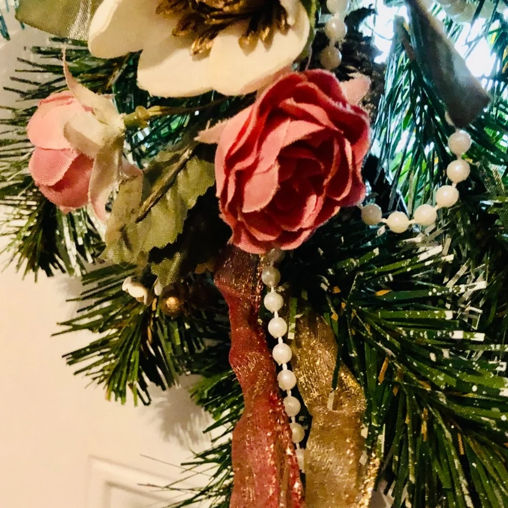Victorian Floral Pine Swag Wall Decor Cherub Roses Shabby Chic Cottage 22”